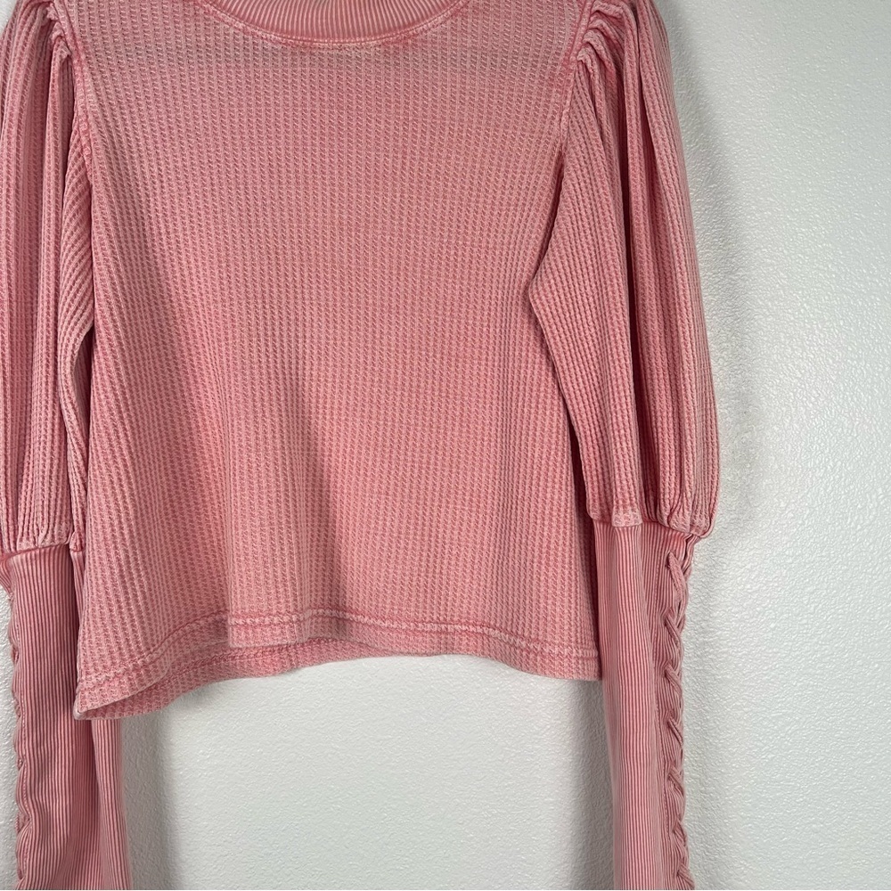Free People FP One Tasha Puff Sleeve Thermal Top Pink Lace Up XS - Picture 4 of 8